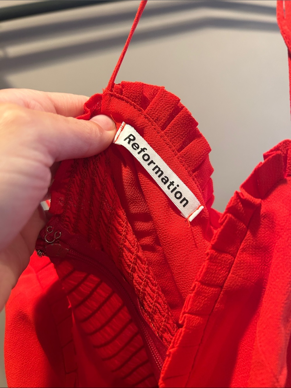 Reformation Red Ruffle-Trim Slip Dress - Picture 2 of 4